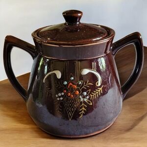 Vtg 1940 Morimura Brown Betty Moriage Glazed Redware Lidded Sugar Bowl Dish